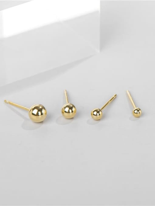 Gold 4mm 925 Sterling Silver Bead Round Minimalist Stud Earring