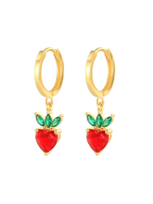Golden Strawberry 925 Sterling Silver Cubic Zirconia Friut Cute Huggie Earring