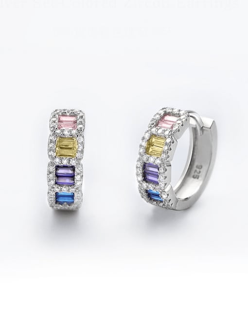A&T Jewelry 925 Sterling Silver Cubic Zirconia Multi Color Geometric Luxury Huggie Earring 0