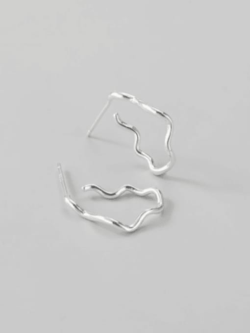 ARTTI 925 Sterling Silver Waves Line Irregular Minimalist Stud Earring 0