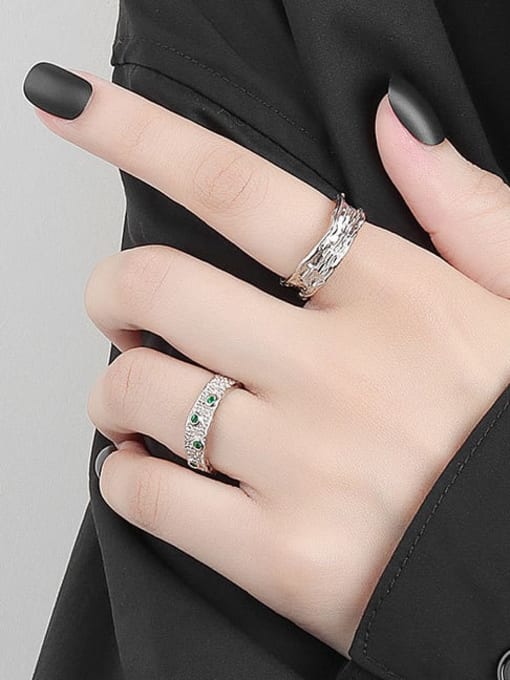 PNJ-Silver 925 Sterling Silver Cubic Zirconia Geometric Vintage Band Ring 2