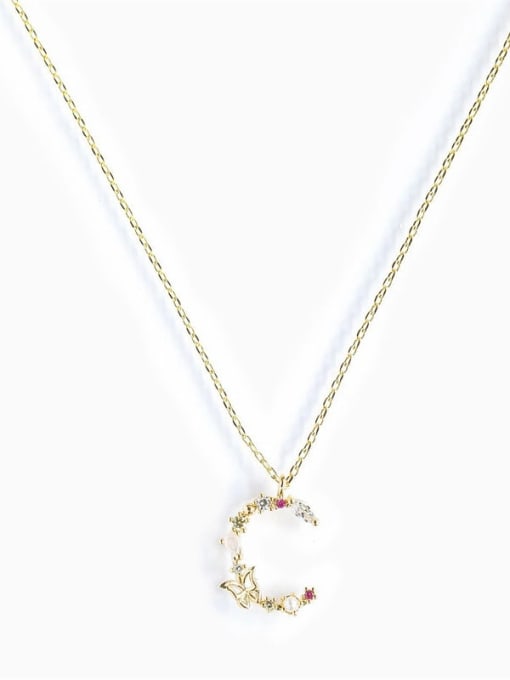 Gold C 925 Sterling Silver Cubic Zirconia Letter Dainty Necklace