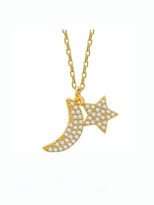 Golden 925 Sterling Silver Cubic Zirconia Star Moon Minimalist Necklace
