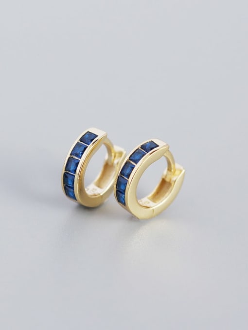 Gold (blue stone) 925 Sterling Silver Cubic Zirconia Geometric Minimalist Huggie Earring
