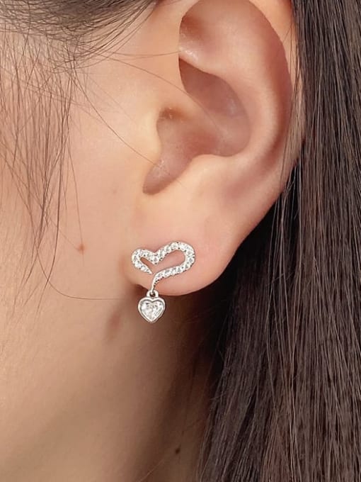 STL-Silver Jewelry 925 Sterling Silver 5A Cubic Zirconia Heart Minimalist Drop Earring 1
