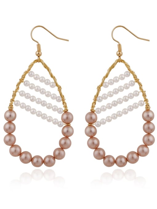E68664 Pink Zinc Alloy Imitation Pearl Geometric Vintage Chandelier Earring