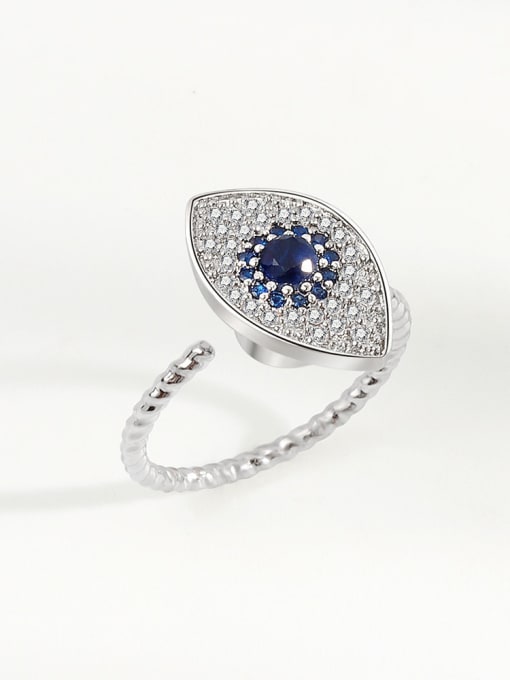 Platinum 925 Sterling Silver Cubic Zirconia Evil Eye Minimalist Rotate Band Ring
