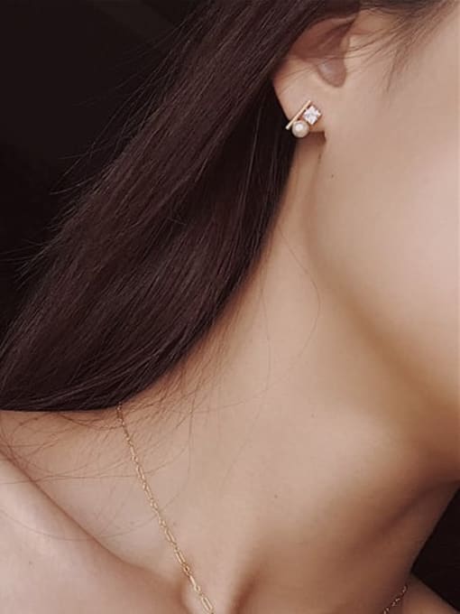 ZEMI 925 Sterling Silver Imitation Pearl Geometric Trend Stud Earring 1