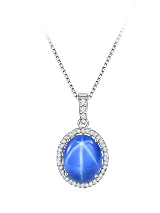 blue 925 Sterling Silver Natural Gemstone  Luxury Geometric  Pendant