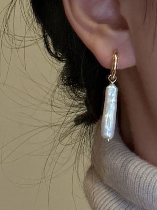 ARTTI 925 Sterling Silver Freshwater Pearl Geometric Vintage Huggie Earring 1