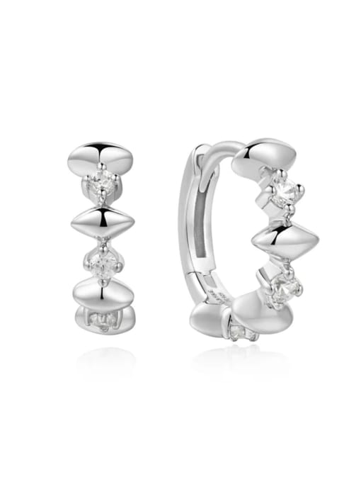 MME1142 1 925 Sterling Silver Cubic Zirconia Geometric Minimalist Huggie Earring