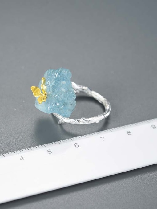 LOLUS 925 Sterling Silver Natural Stone Natural Aquamarine Butterfly Artisan Band Ring 3