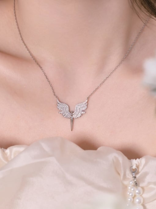STL-Silver Jewelry 925 Sterling Silver Cubic Zirconia Wing Dainty Necklace 1