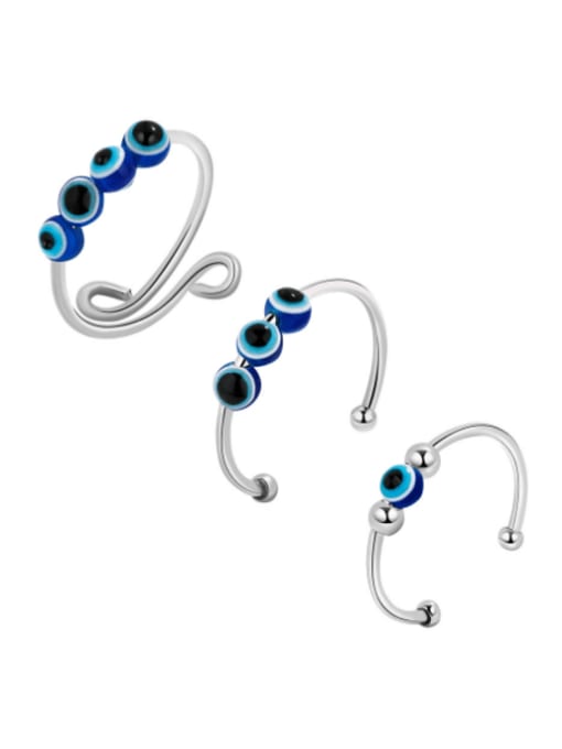 (PNJ511PNJ512PNJ513) 925 Sterling Silver Enamel Evil Eye Cute  Can Be Rotated Band Ring