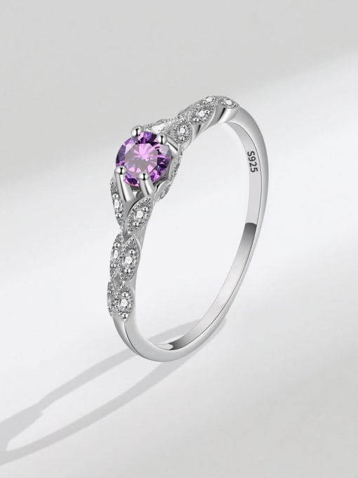Platinum (purple diamond) 925 Sterling Silver Cubic Zirconia Geometric Dainty Band Ring