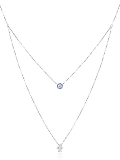 Platinum 925 Sterling Silver Heart Minimalist Multi Strand Necklace