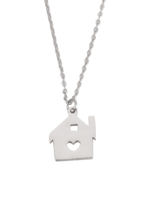 Steel color Stainless steel Heart House Trend Necklace