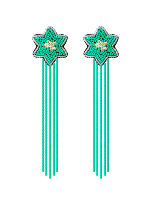 Green e68840 Alloy Star Bead Tassel Bohemia Hand-Woven Drop Earring