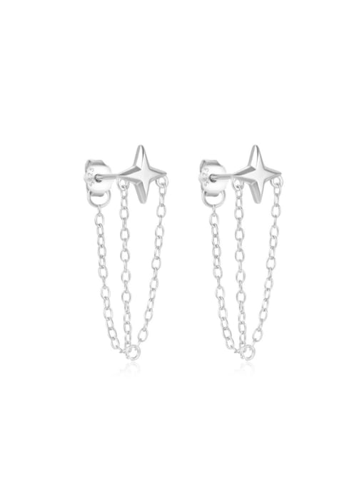 Platinum 925 Sterling Silver Chain Tassel Cross Minimalist Threader Earring