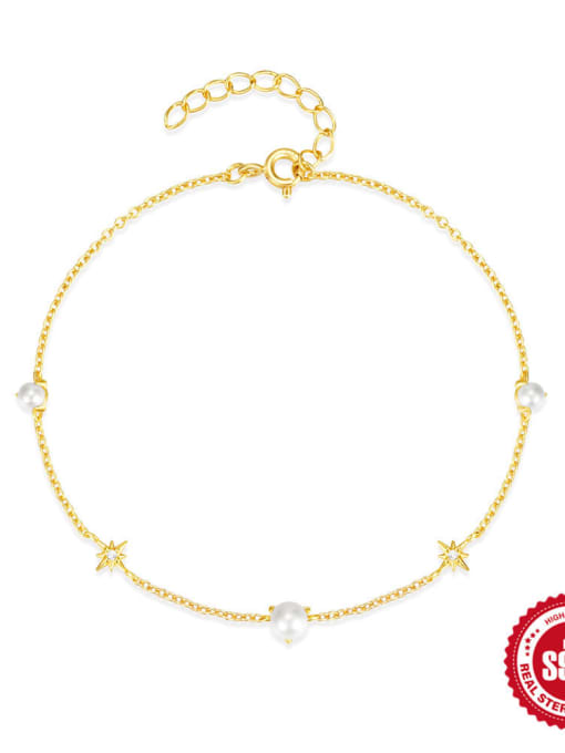 golden 925 Sterling Silver Imitation Pearl Geometric Dainty Bracelet