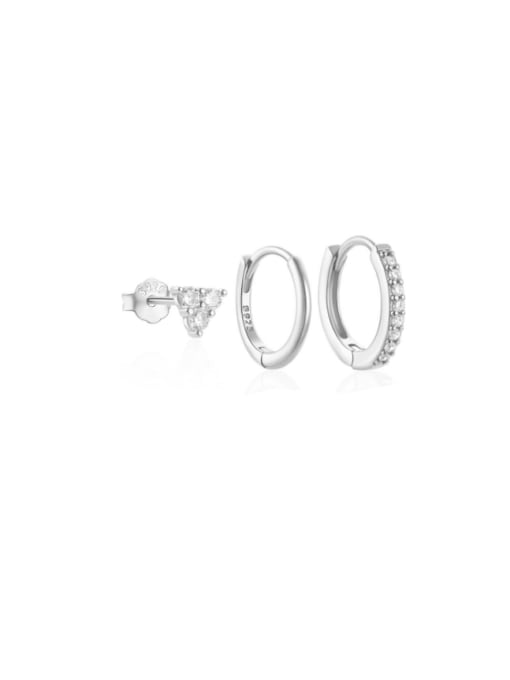 3 pieces per set in white gold  4 925 Sterling Silver Cubic Zirconia Geometric Dainty Huggie Earring