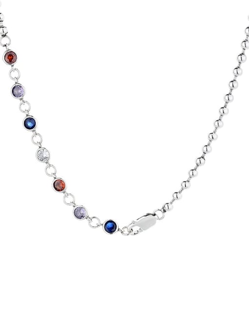 461FL45cm, about 10g 925 Sterling Silver Cubic Zirconia Geometric Vintage Necklace