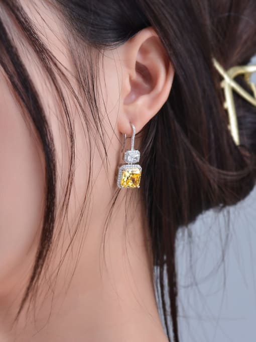 A&T Jewelry 925 Sterling Silver High Carbon Diamond Yellow Geometric Luxury Hook Earring 1
