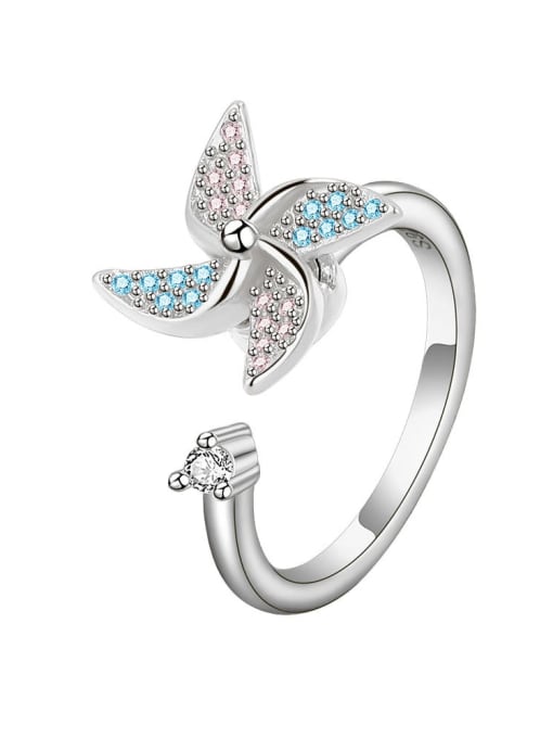 PNJ-Silver 925 Sterling Silver Cubic Zirconia Flower Cute Rotating Windmill Band Ring 4