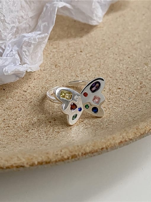 Colorful Diamond Butterfly Ring 925 Sterling Silver Cubic Zirconia Butterfly Vintage Band Ring