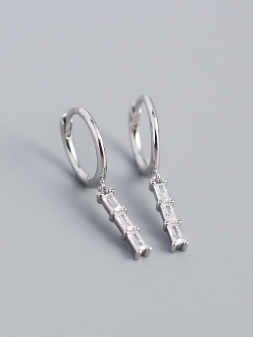 White gold white stone 925 Sterling Silver Cubic Zirconia Geometric Vintage Huggie Earring