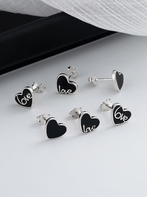 TAIS 925 Sterling Silver Enamel Heart Vintage Stud Earring 1