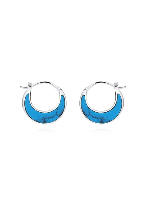E2775 Turquoise Platinum 925 Sterling Silver Enamel Geometric Minimalist Huggie Earring