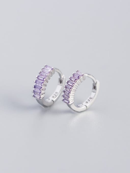 Rhodium Plated,Purple CZ stone 925 Sterling Silver Cubic Zirconia White Geometric Trend Huggie Earring