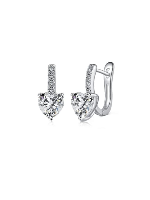 DY110211 S W WH 925 Sterling Silver Cubic Zirconia Heart Dainty Huggie Earring