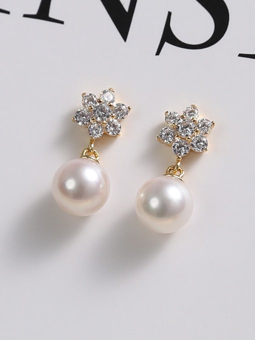 ZEMI 925 Sterling Silver Imitation Pearl Flower Dainty Drop Earring 2
