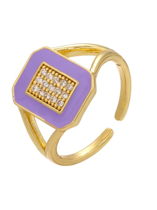 purple Brass Rhinestone Geometric Trend Band Ring