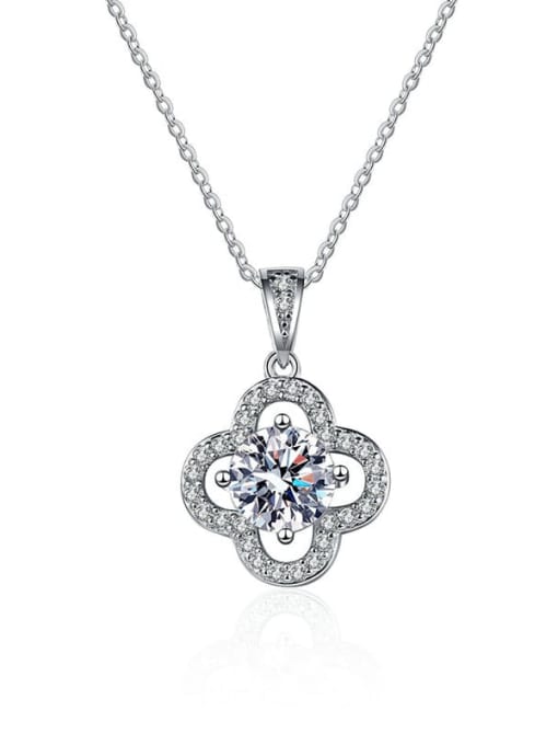 PNJ-Silver 925 Sterling Silver Moissanite Clover Dainty Necklace 0