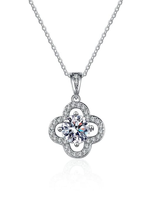 PNJ-Silver 925 Sterling Silver Moissanite Clover Dainty Necklace