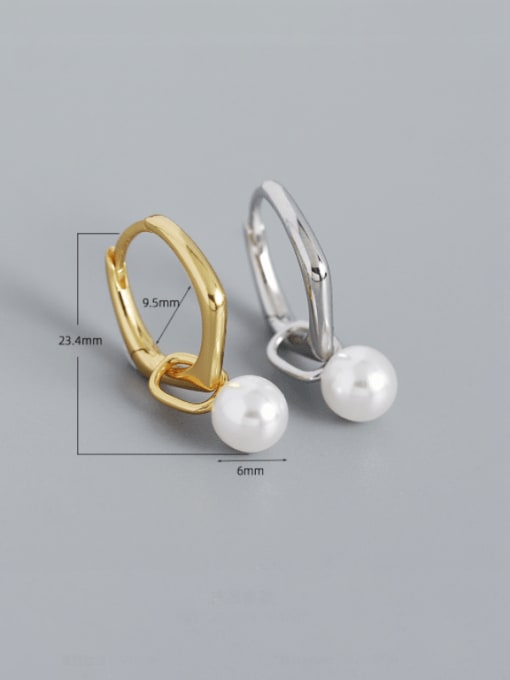 ACEE 925 Sterling Silver Imitation Pearl Geometric Vintage Huggie Earring 1