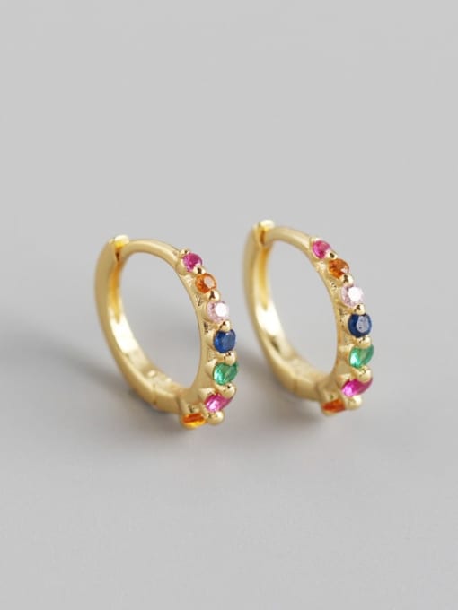4#Gold (colored stone) 925 Sterling Silver Cubic Zirconia Multi Color Geometric Minimalist Huggie Earring
