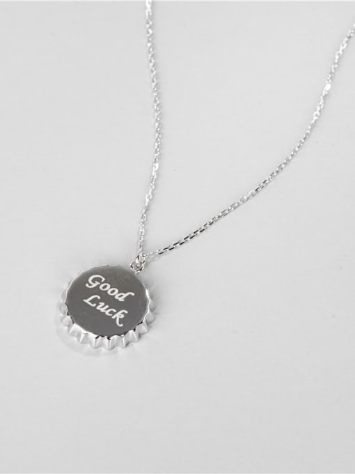 Bottle Cap Necklace 925 Sterling Silver Round Letter" GOOD LUCK" Minimalist Necklace