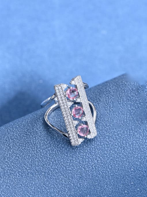Pink 925 Sterling Silver Cubic Zirconia Geometric Luxury Band Ring