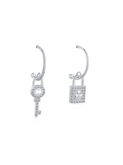 STL-Silver Jewelry 925 Sterling Silver Cubic Zirconia Key Lock Dainty Drop Earring 2