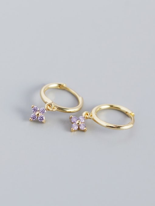 6#Gold (Purple Stone) 925 Sterling Silver Rhinestone White Flower Trend Huggie Earring