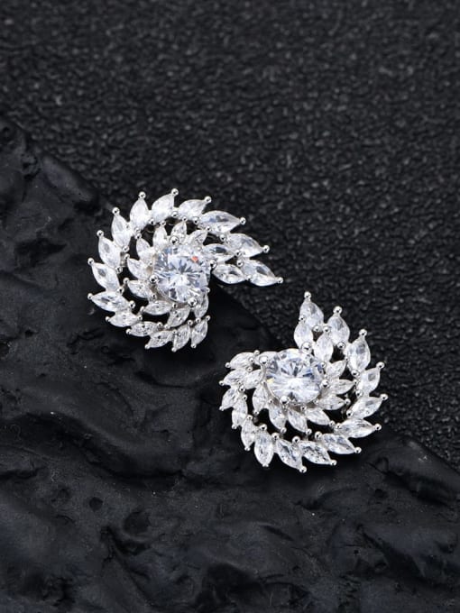 A&T Jewelry 925 Sterling Silver Cubic Zirconia Flower Luxury Cluster Earring 4
