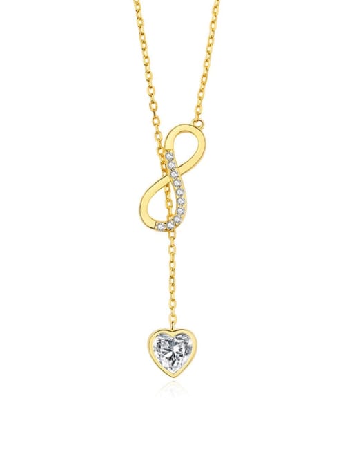 YUANFAN 925 Sterling Silver Cubic Zirconia Heart Minimalist Tassel Necklace