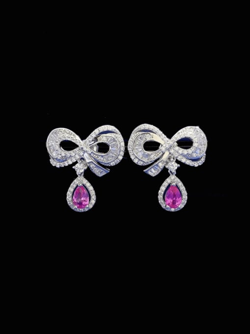 E248 Pink 925 Sterling Silver Cubic Zirconia Bowknot Luxury Cluster Earring