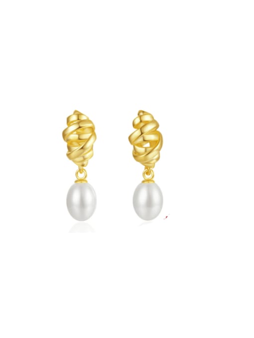 golden 925 Sterling Silver Freshwater Pearl Geometric Minimalist Drop Earring