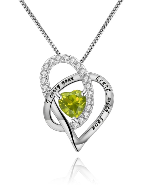 Natural olivine Pendant+Chain 925 Sterling Silver Birthstone Minimalist  Heart Pendant Necklace