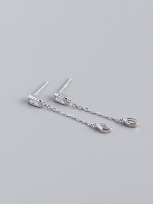 White gold and white stone 925 Sterling Silver Cubic Zirconia Geometric Artisan Huggie Earring